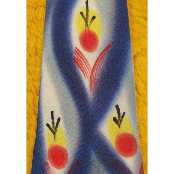 1950s HANDPAINTED SILK TIE ~ BOLD SWING SPACE AGE JAZZ ART ~ RED CHERRIES ~ 53
